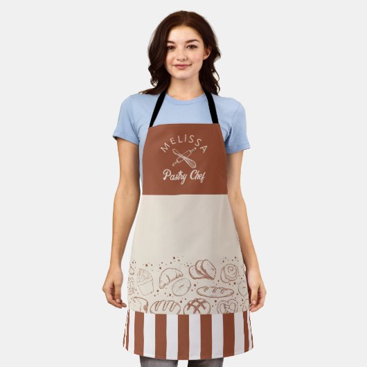 Moderne Rustieke Bruin Beige Pastry Chef Bakkerij Schort (Gedragen)