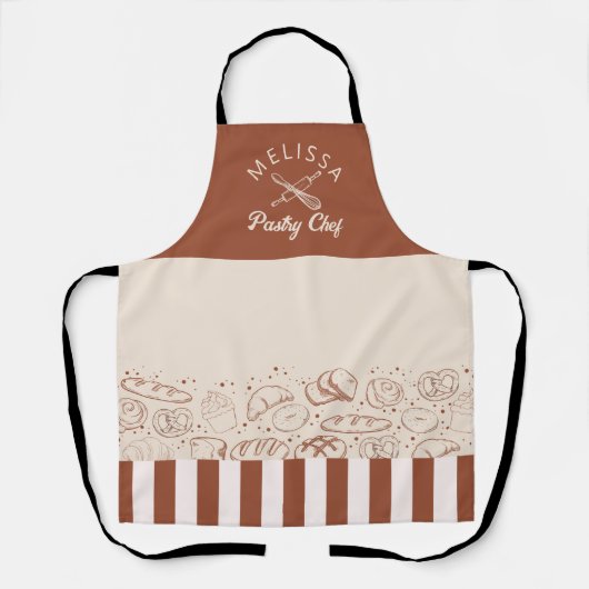 Moderne Rustieke Bruin Beige Pastry Chef Bakkerij Schort (Voorkant)