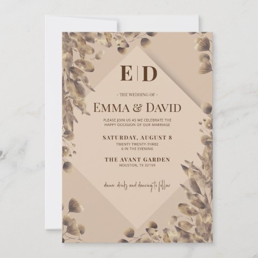 Moderne rustieke bruine bruiloft kaart (Voorkant)