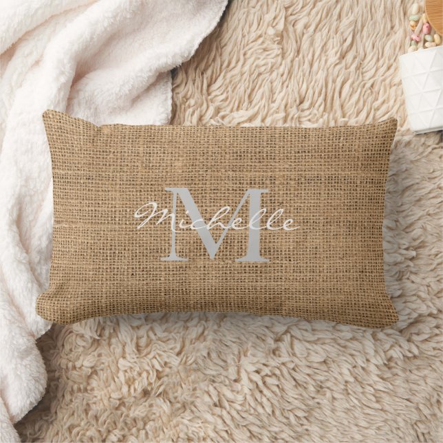 Moderne rustieke burlap persoonlijke monogram naam kussen (Deken)