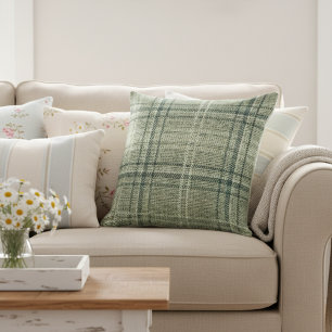 Moderne rustieke Burlap Plaid Green Kussen
