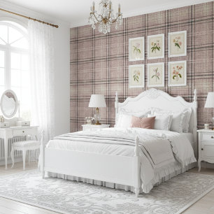 Moderne rustieke Burlap Plaid Light Pink Behang