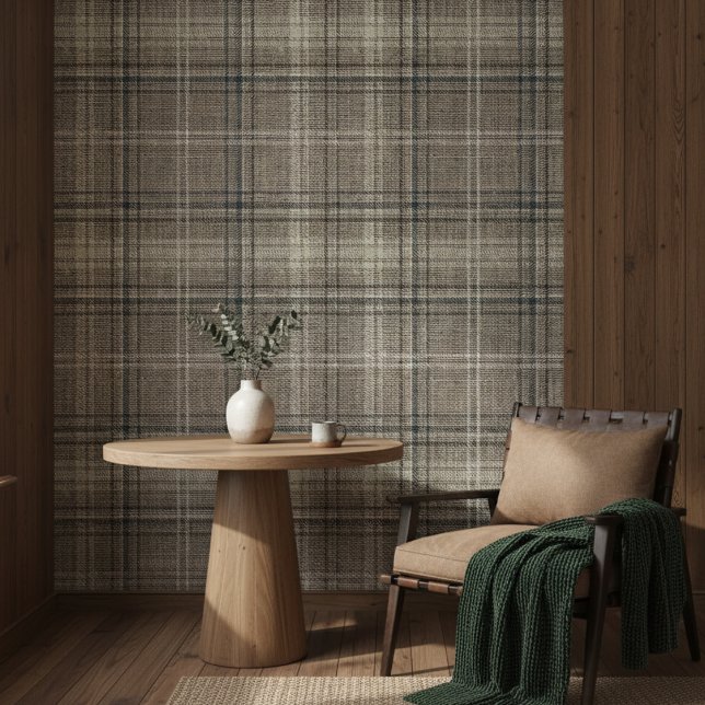 Moderne Rustieke Burlap Plaid Zwart Behang (Creator heeft geüpload)