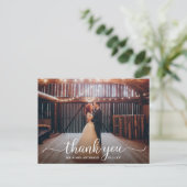 Moderne Rustieke Calligrafie Script Dank Je Trouwk Briefkaart (Staand voorkant)