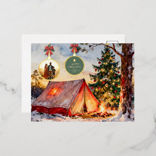 Moderne Rustieke Camping Kerst Ornament Foto Folie Feestdagen Briefkaart