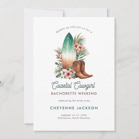 Moderne rustieke Cowgirl Bachelorette Invitat Kaart (Voorkant)