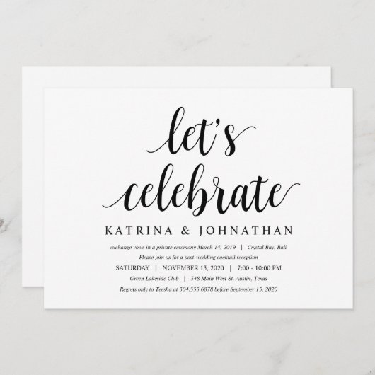 Moderne Rustieke Cute Zwarte Script, Trouw Elopeme Kaart (Voorkant / Achterkant)