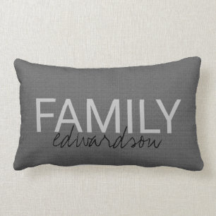 Moderne rustieke donkergrijze jute custom familien kussen