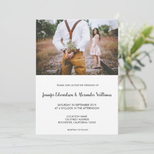 Moderne rustieke elegante foto bruiloft kaart (Staand voorkant)