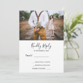 Moderne rustieke elegante foto RSVP bruiloft Kaart (Staand voorkant)