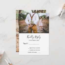 Moderne rustieke elegante foto RSVP bruiloft Kaart