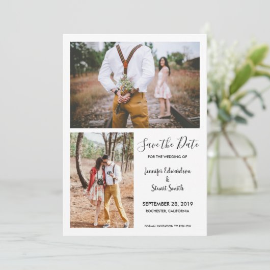 Moderne rustieke elegante foto Save the Date Kaart (Staand voorkant)