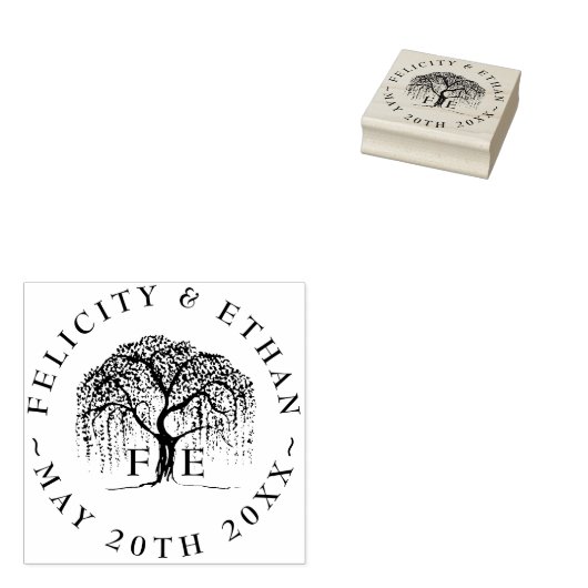 Moderne rustieke Elegante Wilgenboom Monogram Cres Rubberstempel (Gestempeld)