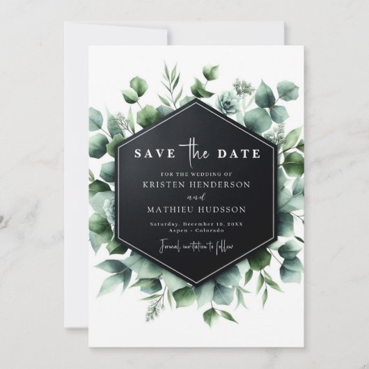Moderne rustieke eucalyptus digitale bruiloft save the date (Voorkant)