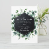 Moderne rustieke eucalyptus digitale bruiloft save the date (Staand voorkant)