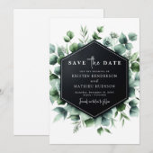 Moderne rustieke eucalyptus digitale bruiloft save the date (Voorkant / Achterkant)