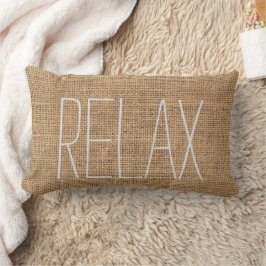 Moderne rustieke familie burlap Relax script Kussen