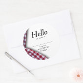 Moderne rustieke familie reünie Gingham Naam Ronde Sticker (Envelop)