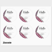 Moderne rustieke familie reünie Gingham Naam Ronde Sticker (Vel)