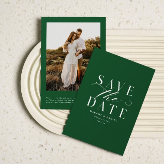 Moderne rustieke foto Bewaar de datum Groene QR-co Save The Date
