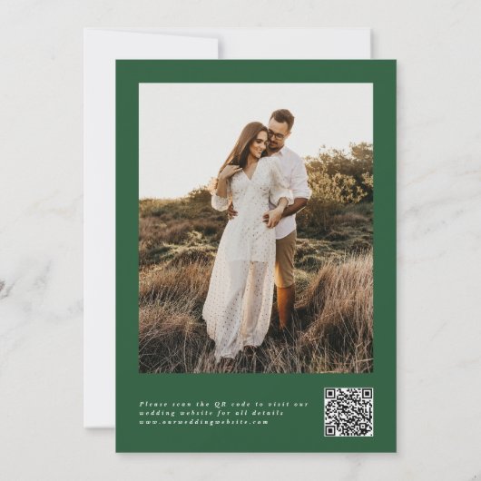 Moderne rustieke foto Bewaar de datum Groene QR-co Save The Date (Achterkant)