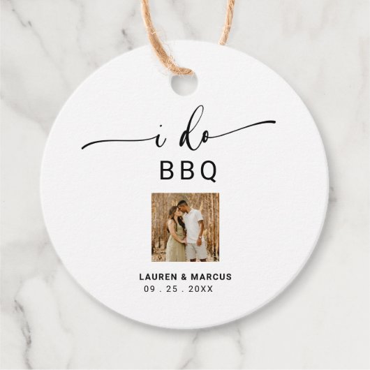 Moderne Rustieke Foto I Do BBQ Bedankjes Labels (Voorkant)