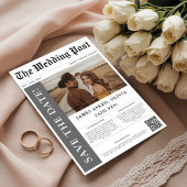 Moderne rustieke foto trouwkrant QR-code Save The Date