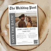 Moderne rustieke foto trouwkrant QR-code Save The Date