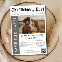 Moderne rustieke foto trouwkrant QR-code