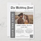 Moderne rustieke foto trouwkrant QR-code Save The Date (Voorkant)