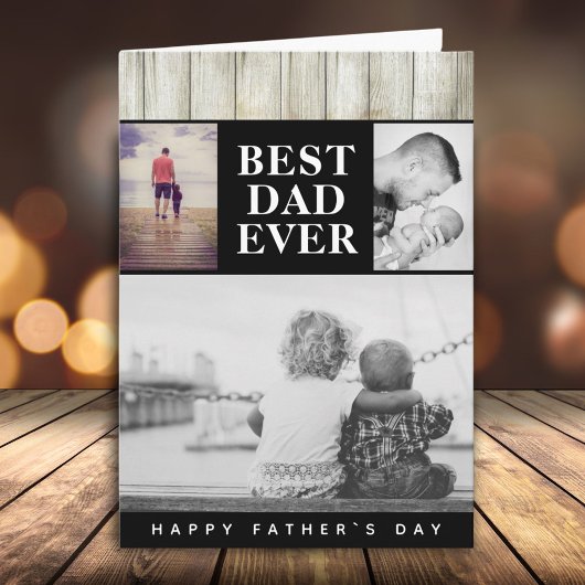 Moderne Rustieke Fotocollage Beste Papa Vaderdag Kaart