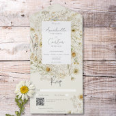 Moderne rustieke Gedroogde Daisies Bloemen QR Code All In One Uitnodiging