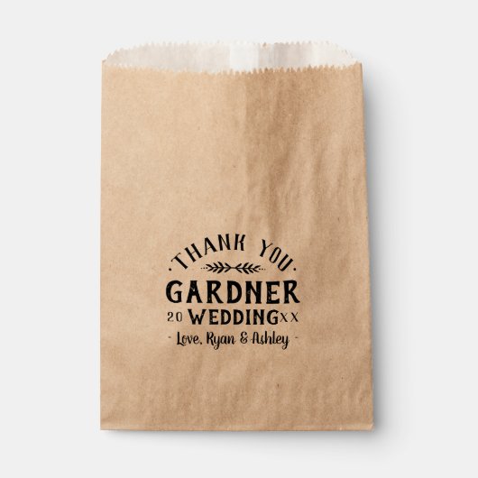 Moderne rustieke gepersonaliseerde bruiloft gunst bedankzakje (Voorkant)
