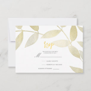 Moderne Rustieke Gouden Bladeren Botanische RSVP Kaartje