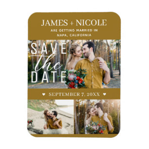Moderne Rustieke Gouden Save the Date Trouw 3 Foto Magneet