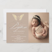 Moderne Rustieke Gouden Typografie Kruis Foto Doop Kaart (Voorkant)