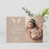 Moderne Rustieke Gouden Typografie Kruis Foto Doop Kaart (Staand voorkant)