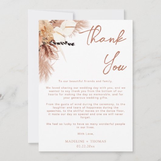 Moderne Rustieke Gras Boheemse Terracotta Trouwdag Bedankkaart (Voorkant)