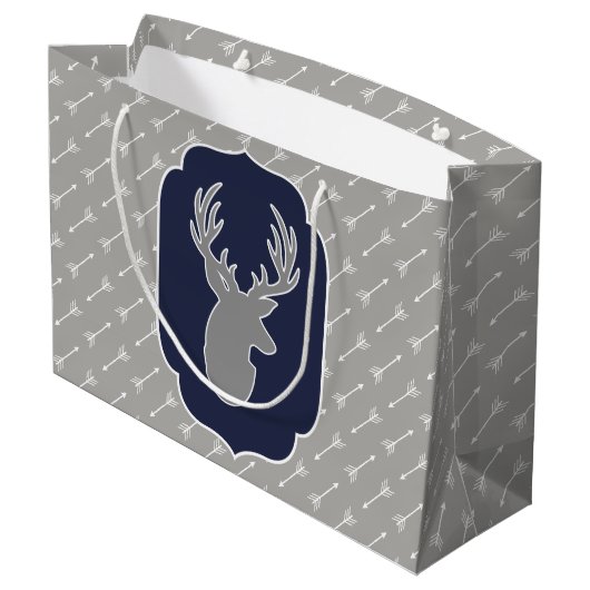 Moderne rustieke grijze herten & witte pijlen groot cadeauzakje (Achterkant Gekanteld)