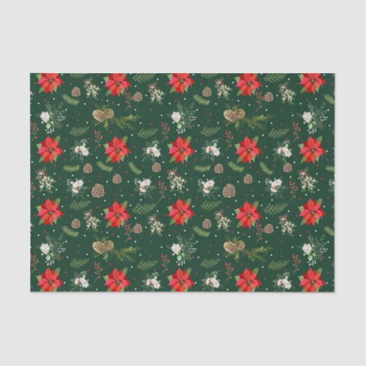 Moderne Rustieke Groene Botanische Bloemen Kerstmi Tissuepapier (Voorkant)