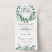 Moderne Rustieke Groene Eucalyptus Krans Bruiloft All In One Uitnodiging (Binnen)
