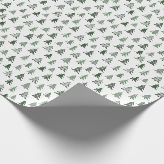 Moderne rustieke groene kerstboom cadeaupapier (Hoek)