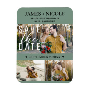 Moderne Rustieke Groene Save the Date Trouw 3 Foto Magneet