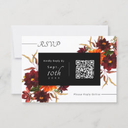 Moderne Rustieke Herfst Bloem QR Code Huwelijks RS RSVP Kaartje