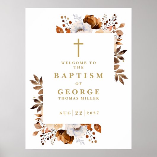 Moderne Rustieke Herfst Bloemdoop Welkomstbord Poster (Voorkant)