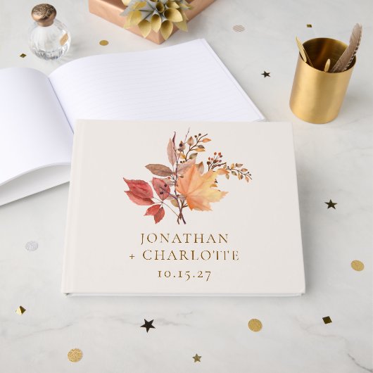 Moderne Rustieke Herfst Boho Bloem Bruiloft Gastenboek (Voorkant open)