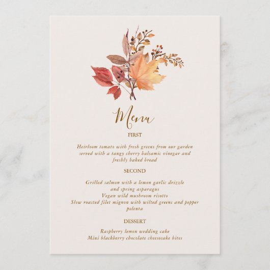 Moderne Rustieke Herfst Boho Bloem Bruiloft Menu (Voorkant)