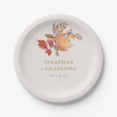 Moderne Rustieke Herfst Boho Bloem Bruiloft Papieren Bordje (Voorkant)