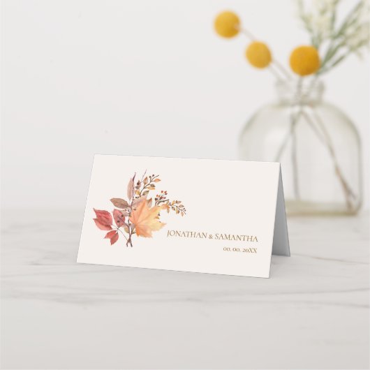 Moderne Rustieke Herfst Boho Bloem Bruiloft Plaatskaartje (Voorkant)