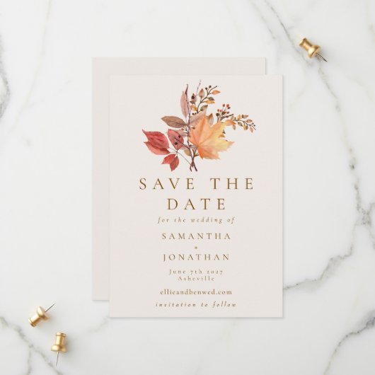 Moderne Rustieke Herfst Boho Bloem Bruiloft Save The Date (Voorkant / Achterkant in situ)